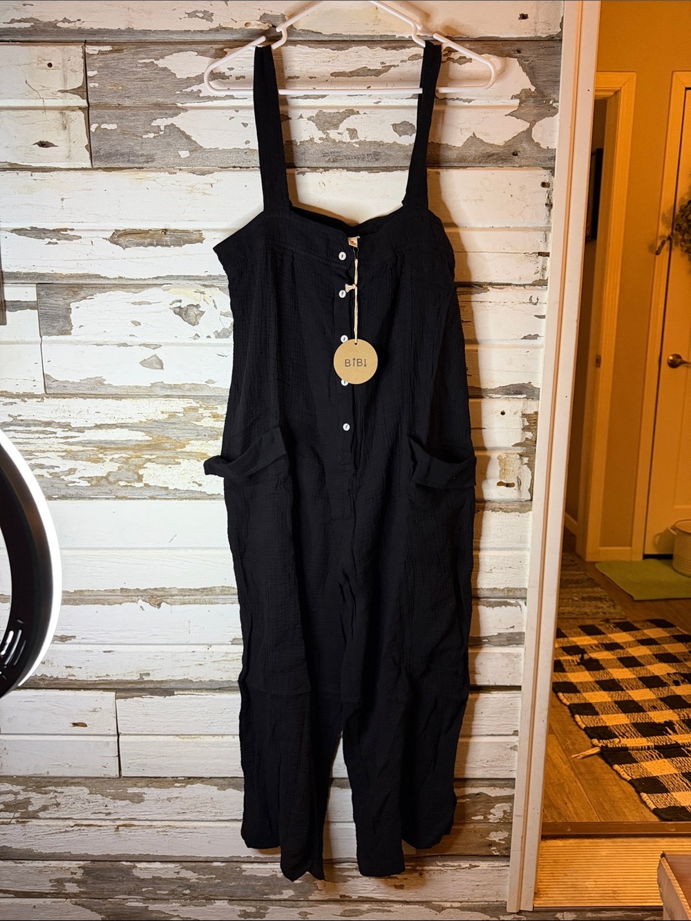 BiBi Black Button-Front Wide-Leg Sleeveless Jumpsuit
